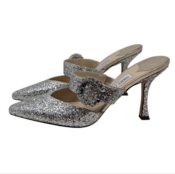 NEW Jimmy Choo Marta 100 Silver Crystal Coarse Glitter Mule Heel Size EU 40 - Picture 8 of 12
